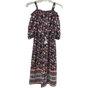 My Michelle Girls Medium Romper Pink Blue Floral Off Shoulder Jumpsuit